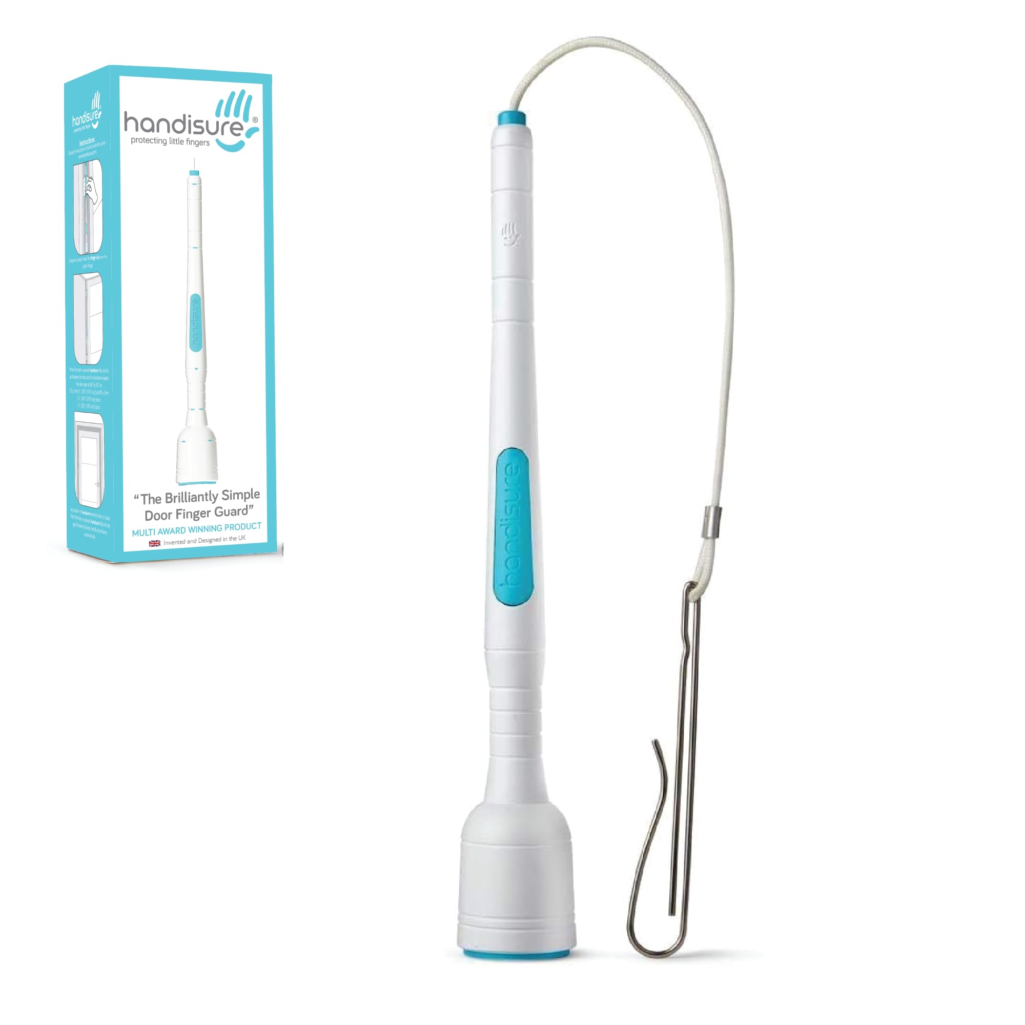 Handisure White Teal Award Winning Automatic Child Door Finger Guards, Door Locks & Window Guards, Hinge & Lock Side Safety, Baby Door Stopper, Easy To Install (, 1 Count(Pack Of 1))