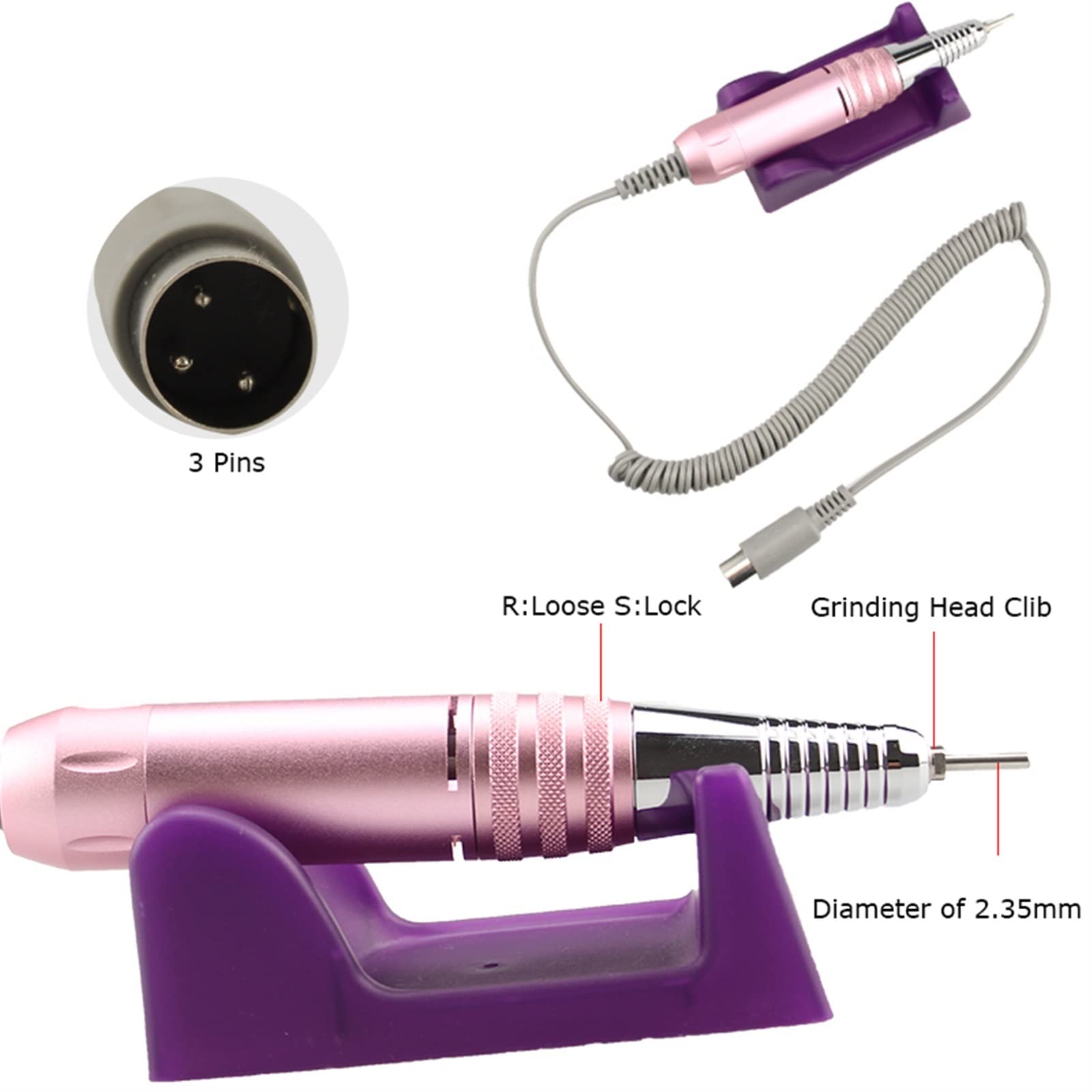 Wiertarka do paznokci 35000 obr./min Profesjonalna elektryczna maszynka do manicure Uchwyt ze stali nierdzewnej Elektryczna wiertarka do manicure Narzędzie akcesoriów (styl D)