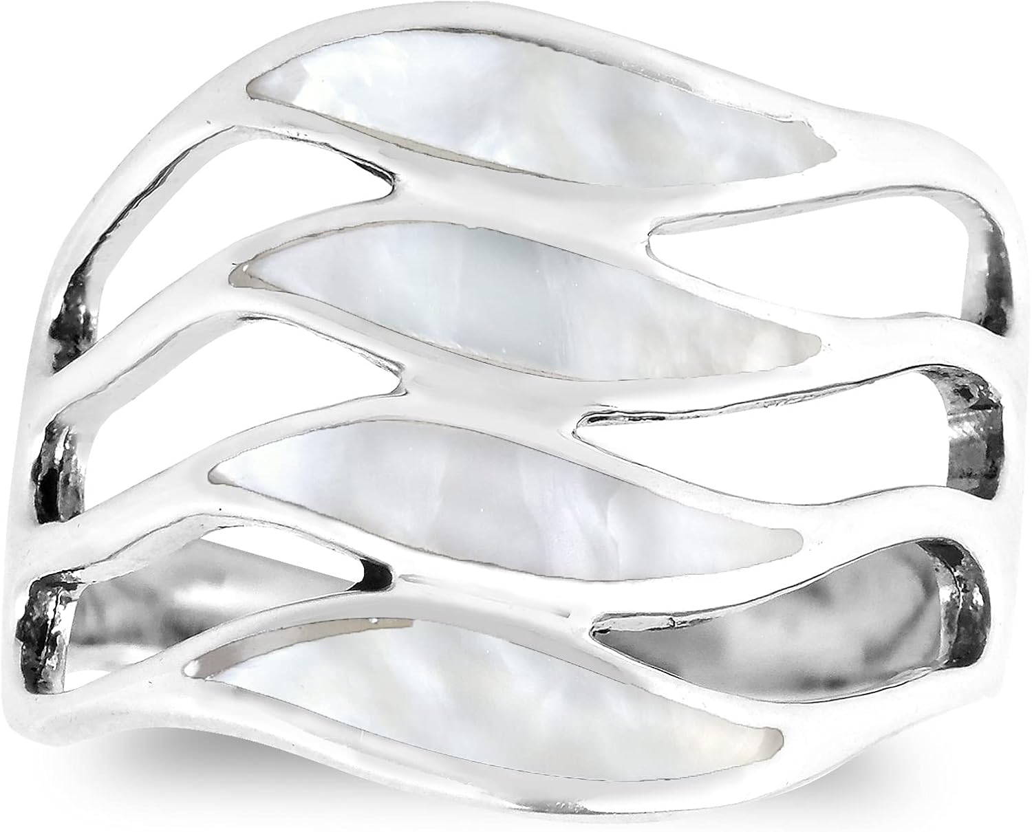 AeraVida Amazing Waves of Color Mother of Pearl Inlay .925 Sterling Silver Ring