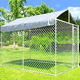 Kicari Large Dog Kennel Outdoor with Roof, Heavy-Duty Dog Kennel with Latch-Lock Door, Chain-Link Dog Enclosure Dog Run for Yard with Cover, 10'L x 6'W x 7.65'H