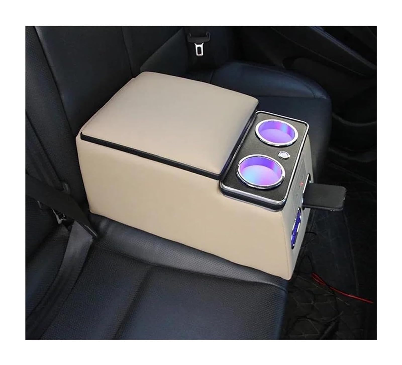 Hckclmbmzw Model A Beige For Fiesta For Ecosport For Mondeo For Kuga For Edge Car Interior Rear Handrail Armrest Box With Atmosphere And Charging Car Armrest Center Console(Model A Beige)