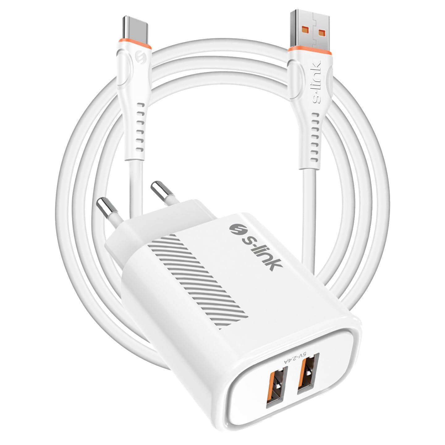 S-link SL-EC50 (SL-EC50T) 5V 2400MA Cavo di tipo C 2 Uscita USB Bianco Adattatore di ricarica domestica
