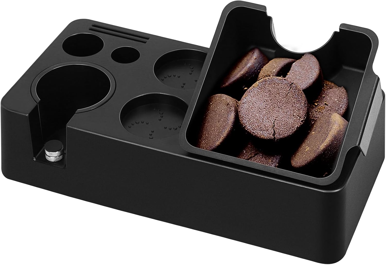 Espresso Knock Box, 8 in 1 Espresso Tamping Station ABS Coffee Tamper Station Base Espresso Accessories Organizer Box for Storage 51-58MM Espresso Tamper, Distributor, Portafilter & Puck Screen