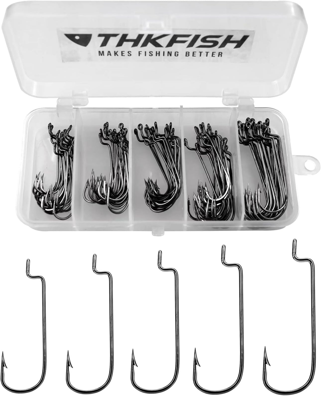 50pcs/100pcs Offset Hooks with Barbed Shank Worm Hooks Round Bend Replacement Fishing Hooks #2#1 1/0 2/0 3/0