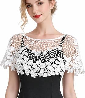 SANNIDHI® White Shrug for Woman Lace Hollow-Out Shawl Capes for Women Stylish Off-Shoulder Crochet Pullover Cape Camisoles... Price In India