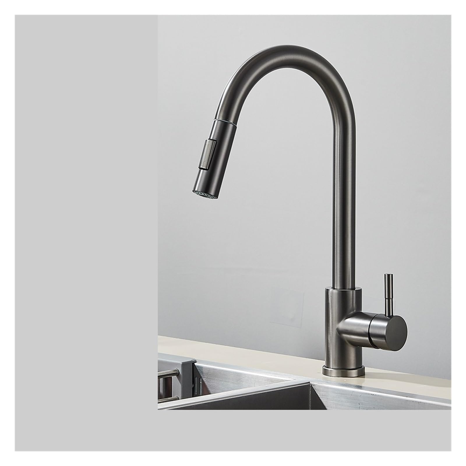 Mitigeur de cuisine gris fusil haut de gamme avec douchette extractible et rotative 360°