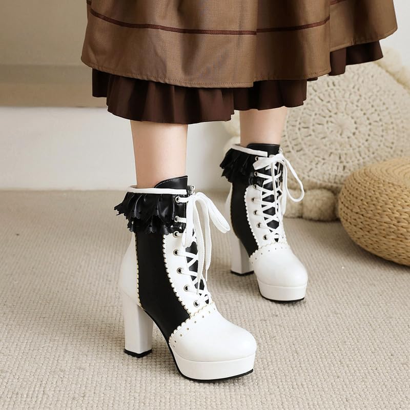 Bellirala Womens Lolita Platform Lace Up Chunky High Heel Boots Zip Up2