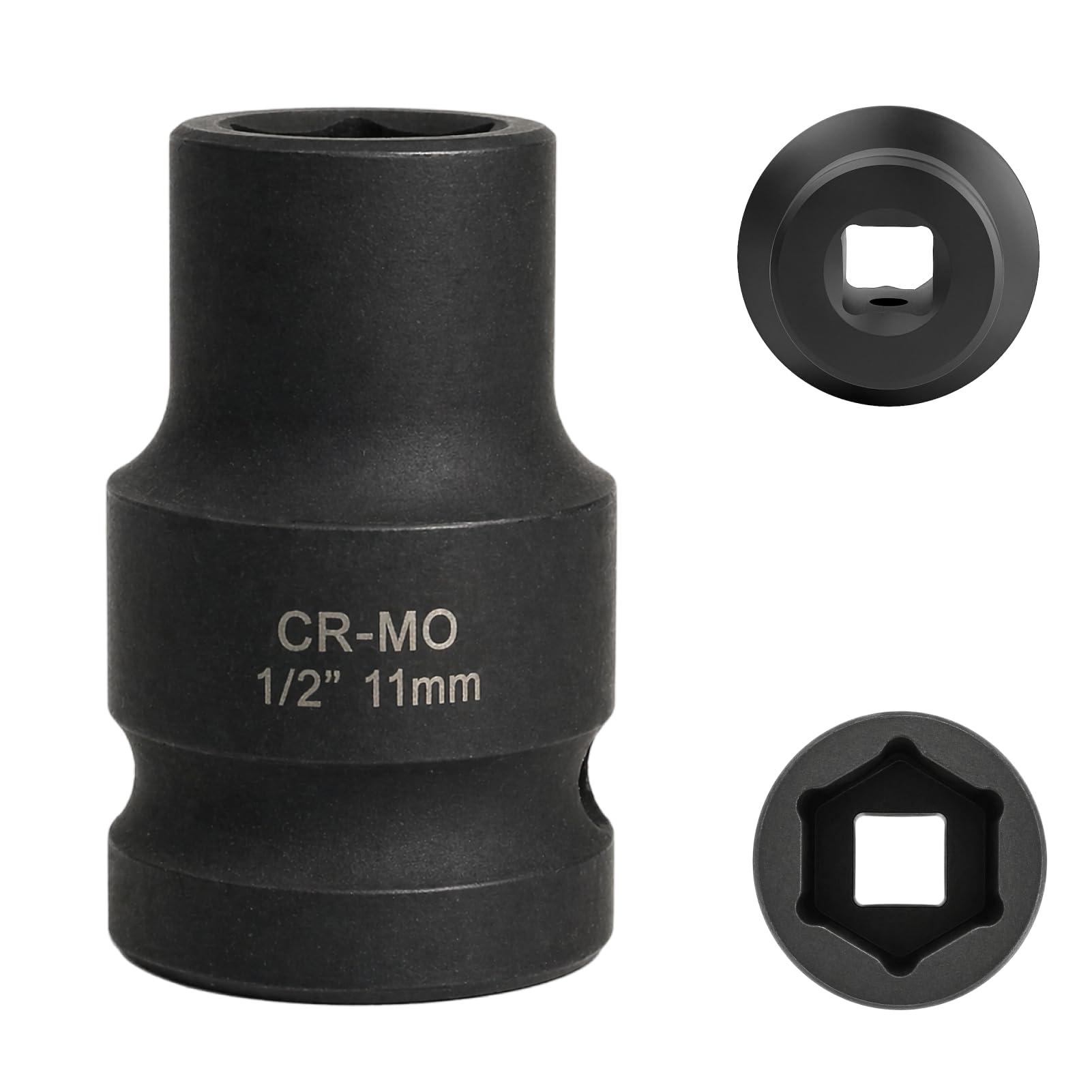 FortuneGlobe Socket 11 mm 1/2 inch Hexagon, Impact Socket 1/2 11 mm Chrome-Molybdenum Steel CR-MO (Black)
