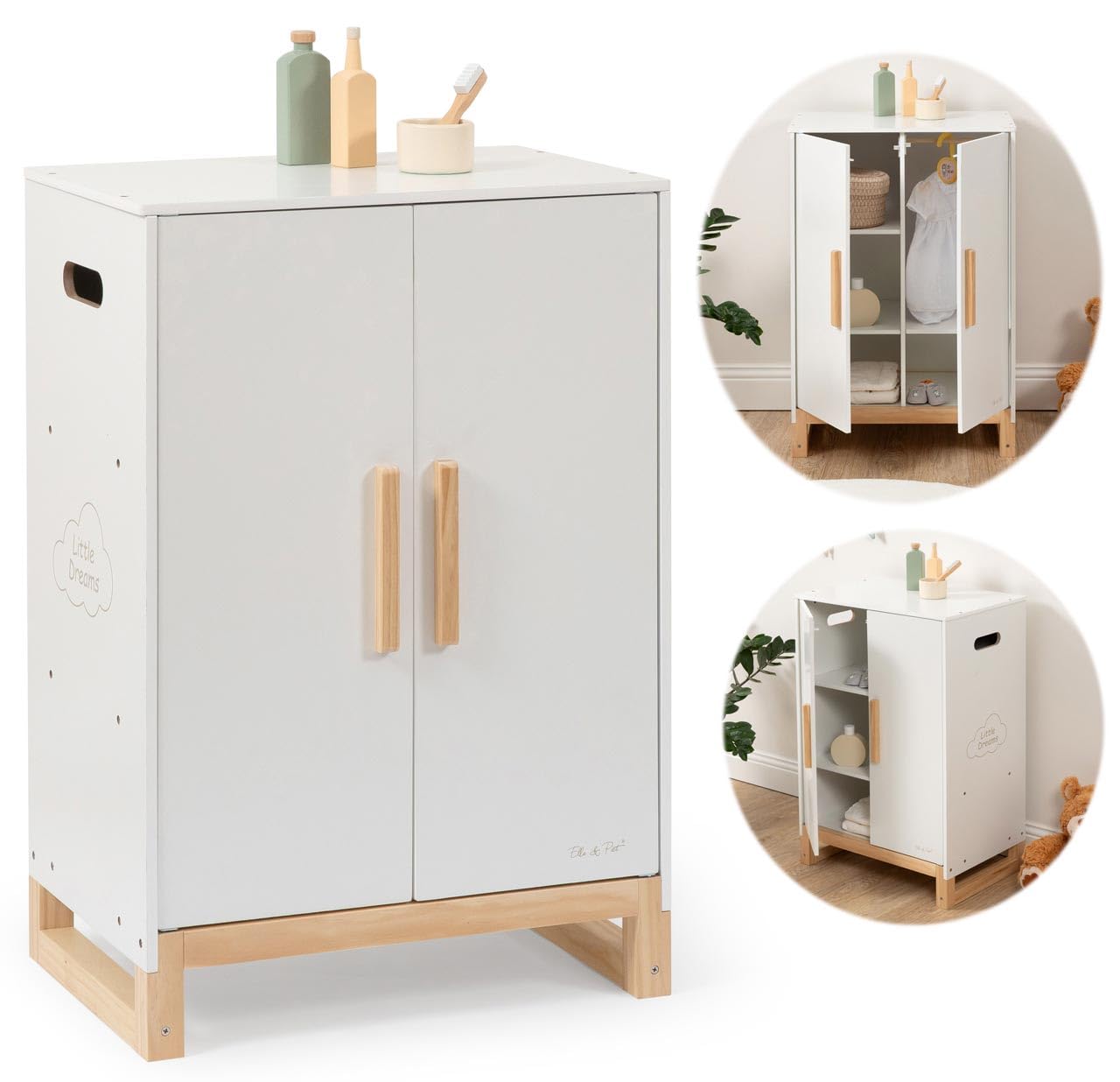 ELLA & PIET® Großer Puppenschrank Dressy aus Holz (Weiß-Schlamm)
