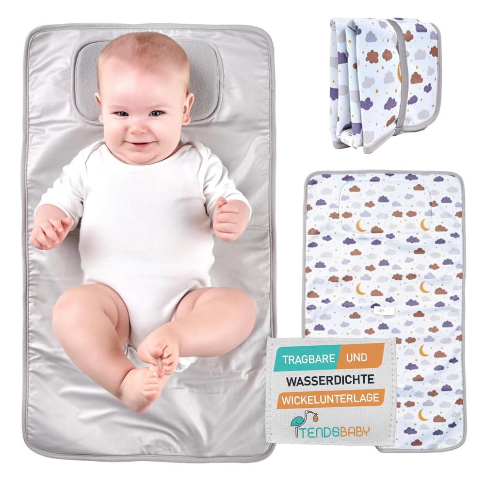 TENDS Wickelunterlage für unterwegs – wasserdicht, faltbar, waschbar und gepolstert, kompakt, ideal für Komfort und Sauberkeit des Babys, perfekte Windeltasche als originelles Geschenk für Neugeborene