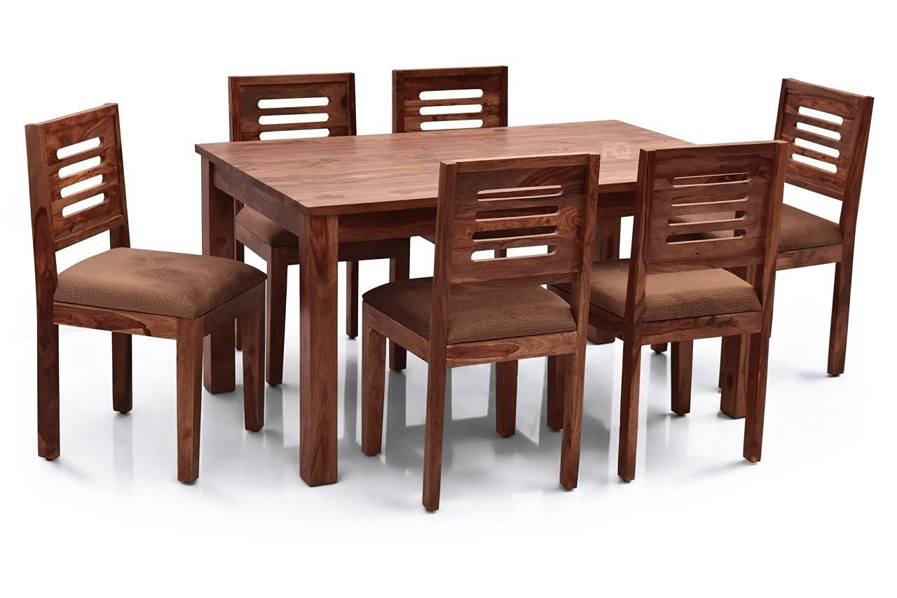 SHREE SHYAM FURNITURE Wooden Dining Table Set | 6 Seater Dining Table with Chairs | Sheesham Wood Dining Set| Dining Set with 6 Chairs| Home Dining Room Furniture |Without Cushion|Natural Teak Finish