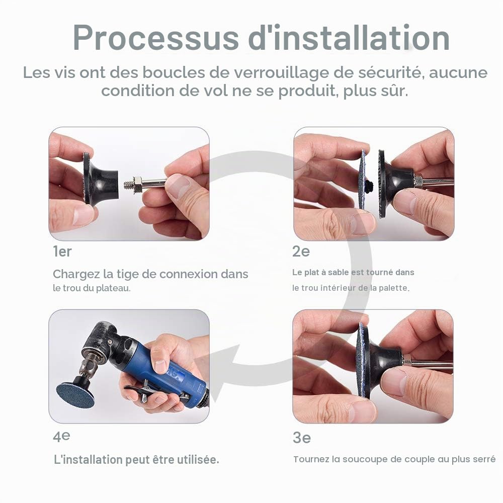 Tshya Lot de 270 disques abrasifs de 5,1 cm Lot de patins pour perceuse, meuleuse, outils rotatifs, accessoires de meuleuse avec tige de 0,3 cm et 0,6 cm, patins de ponçage inclus grain 36-3000