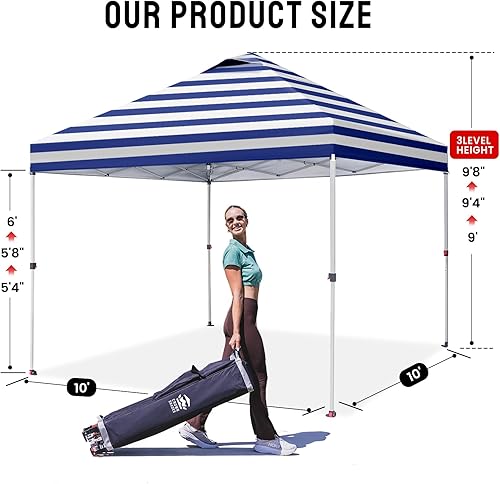 Miniatura 6 de Crown Shades Toldo desplegable de 10 x 10 pies Tienda de campaña de playa con un solo empuje Parasol al aire libre para eventos, fiestas, camping,