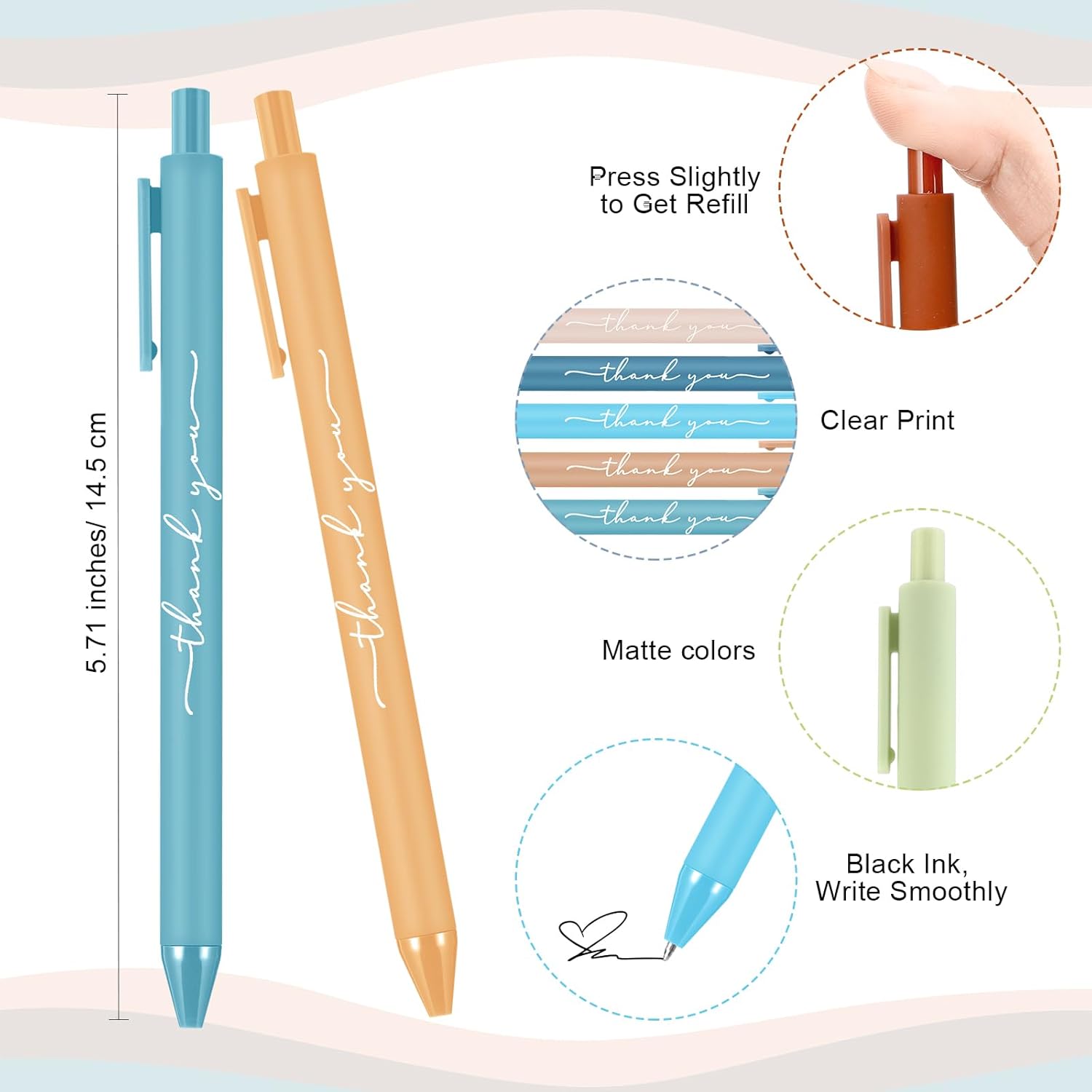 200pcs Thank You Pens Bulk Cute Multicolor Ballpoint Pen for Server Employee Appreciation Gifts for Social Worker Wedding Teacher Coworker Office Staff Team Nurse Baby Shower Party (Morandi)
