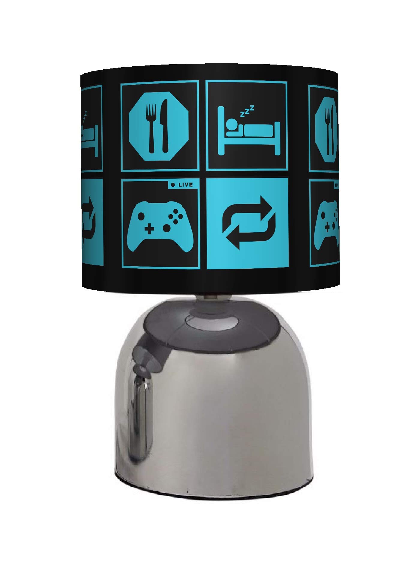 EAT Sleep Game Repeat - Blue Bedside Touch LAMP - Boys Bedroom Light/LAMP Shade - Mains Operated (UK Plug)