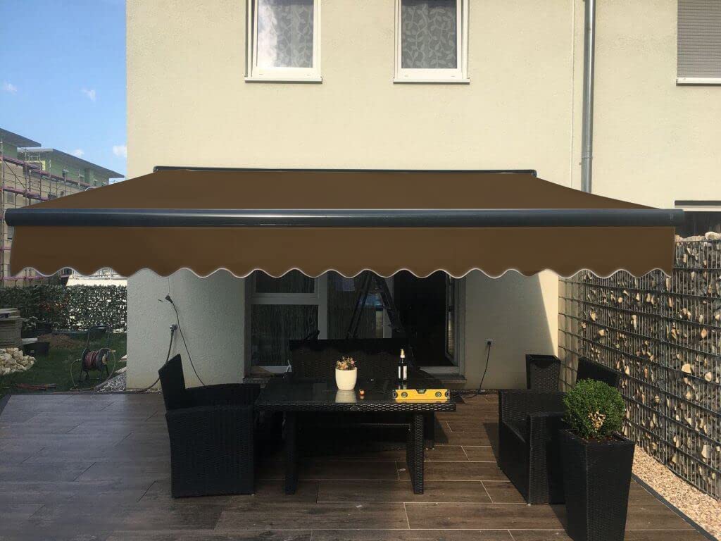 Arilco Elektrische Vollkassettenmarkise Kassettenmarkise Gelenkarmmarkise Markise Sonnenmarkise Sonnenschutz in vielen Farben und Größen wählbar in der Kassettenfarbe Anthrazit (6m x 3m, Braun)