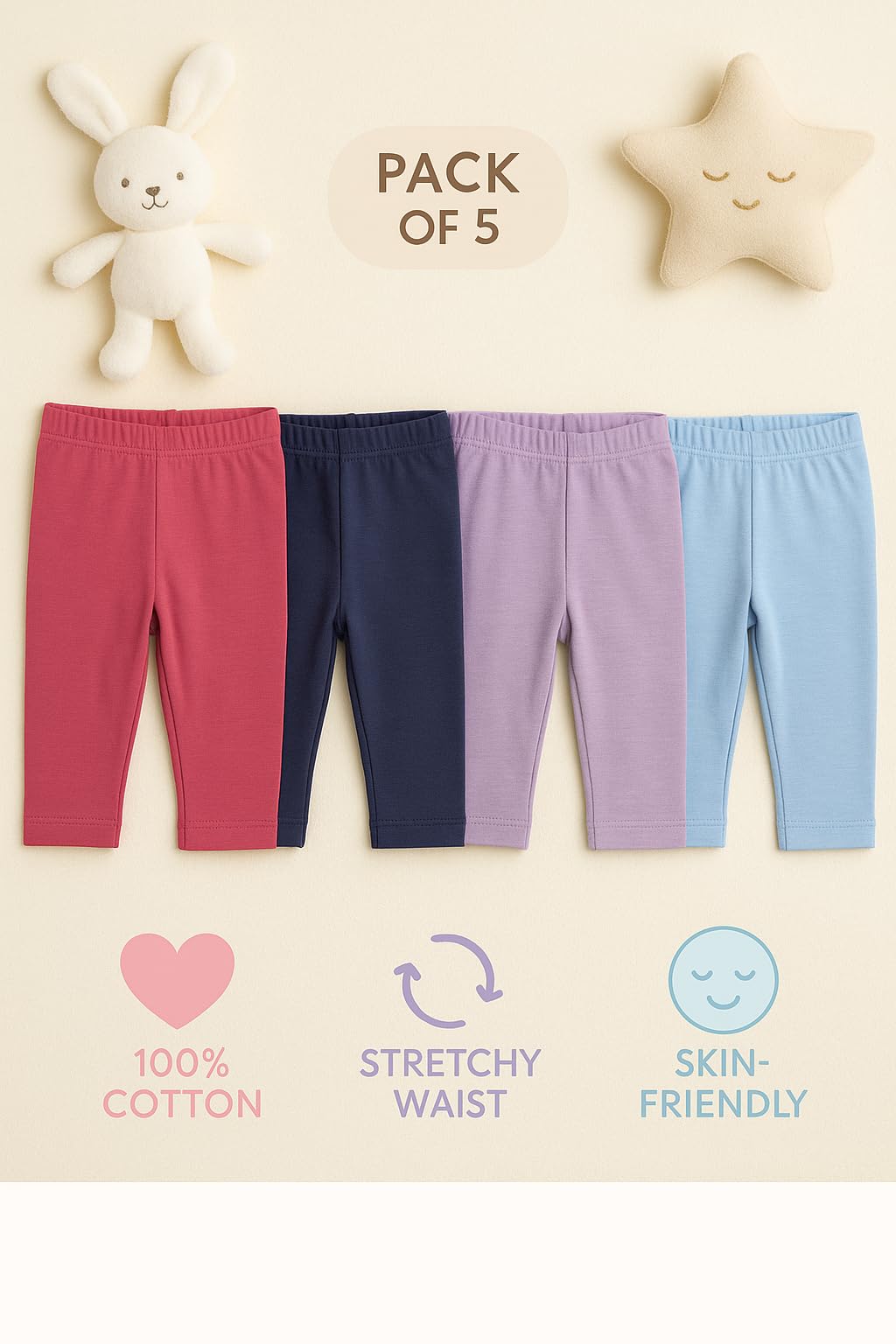 TuddyBuddy Baby Cotton Sleepwear Pyjama Combo - Harem Pants (3 Months-6 Months, Pack of 5 Pyjamas - Girls - Solids Assorted) 4