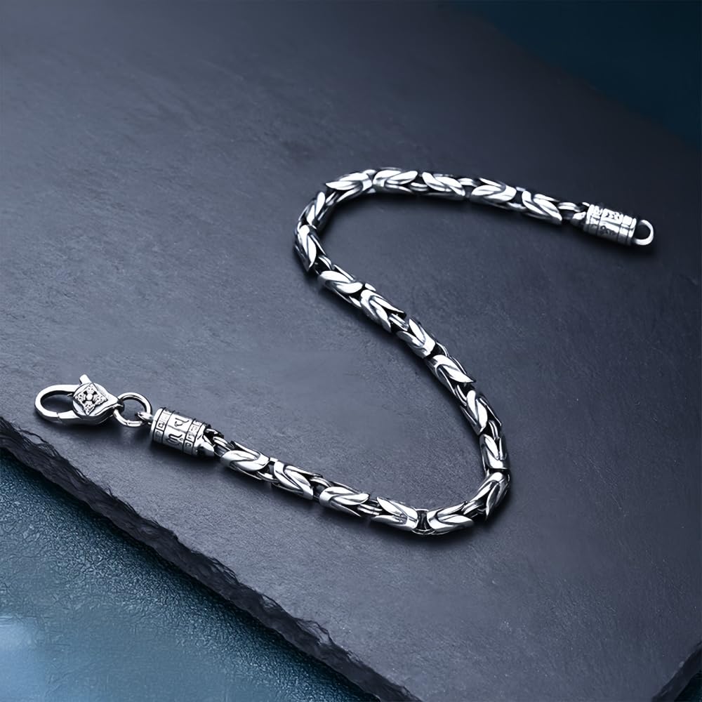 ForFox Pulsera bizantina de Plata de Ley 925 Pulsera de Cadena de eslabones Redondos con Cierre Vajra Dorje para Hombre y niño 4mm 18/20cm