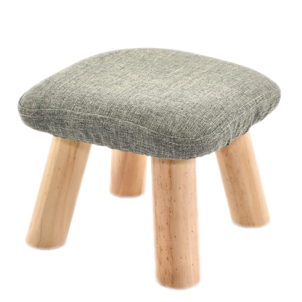 Repose-Pieds Tabouret Carré Bois Chaise Rembourrée Grise Salon