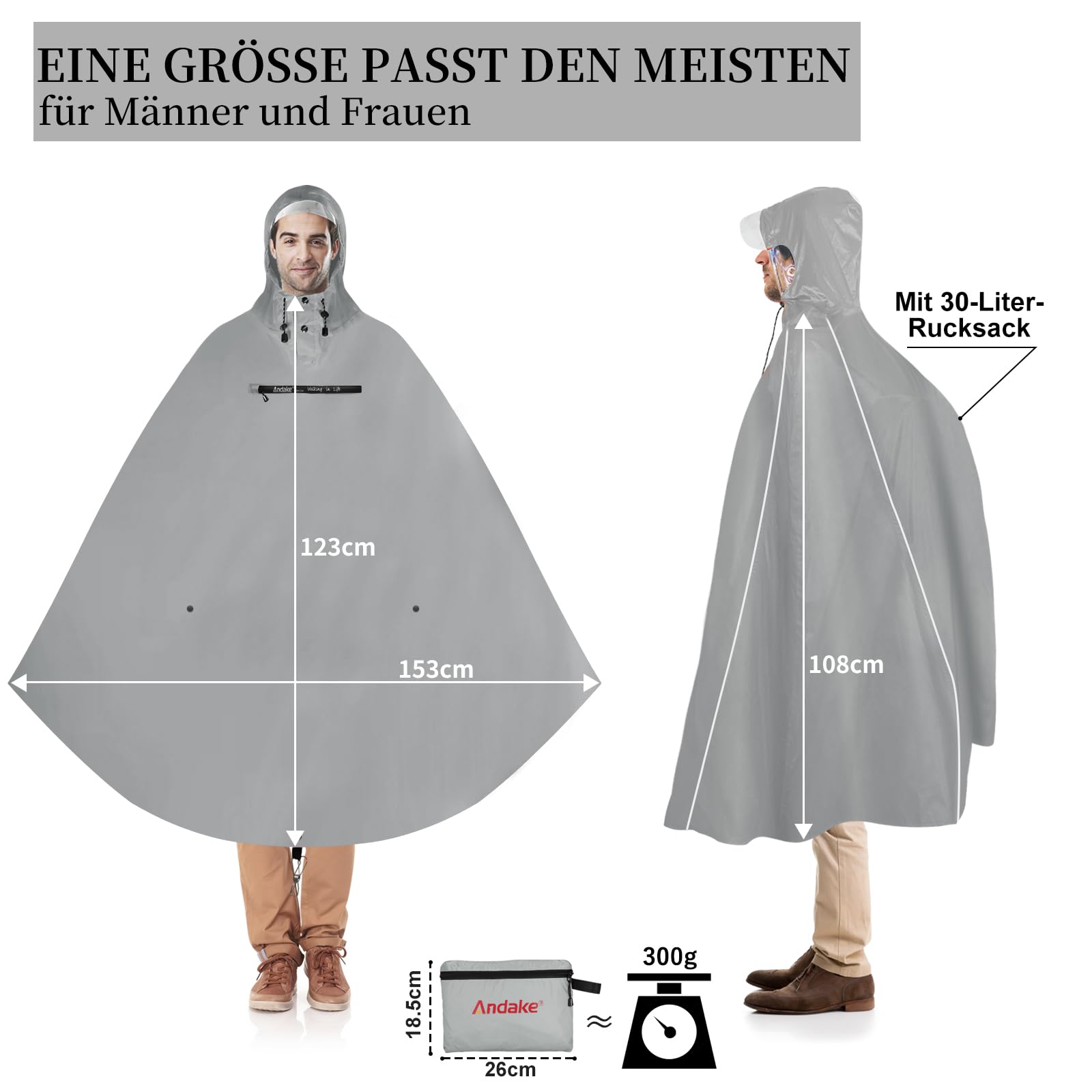Andake Poncho de Lluvia Bicicleta para Hombre y Mujer, Impermeable Ciclismo Poncho de Lluvia