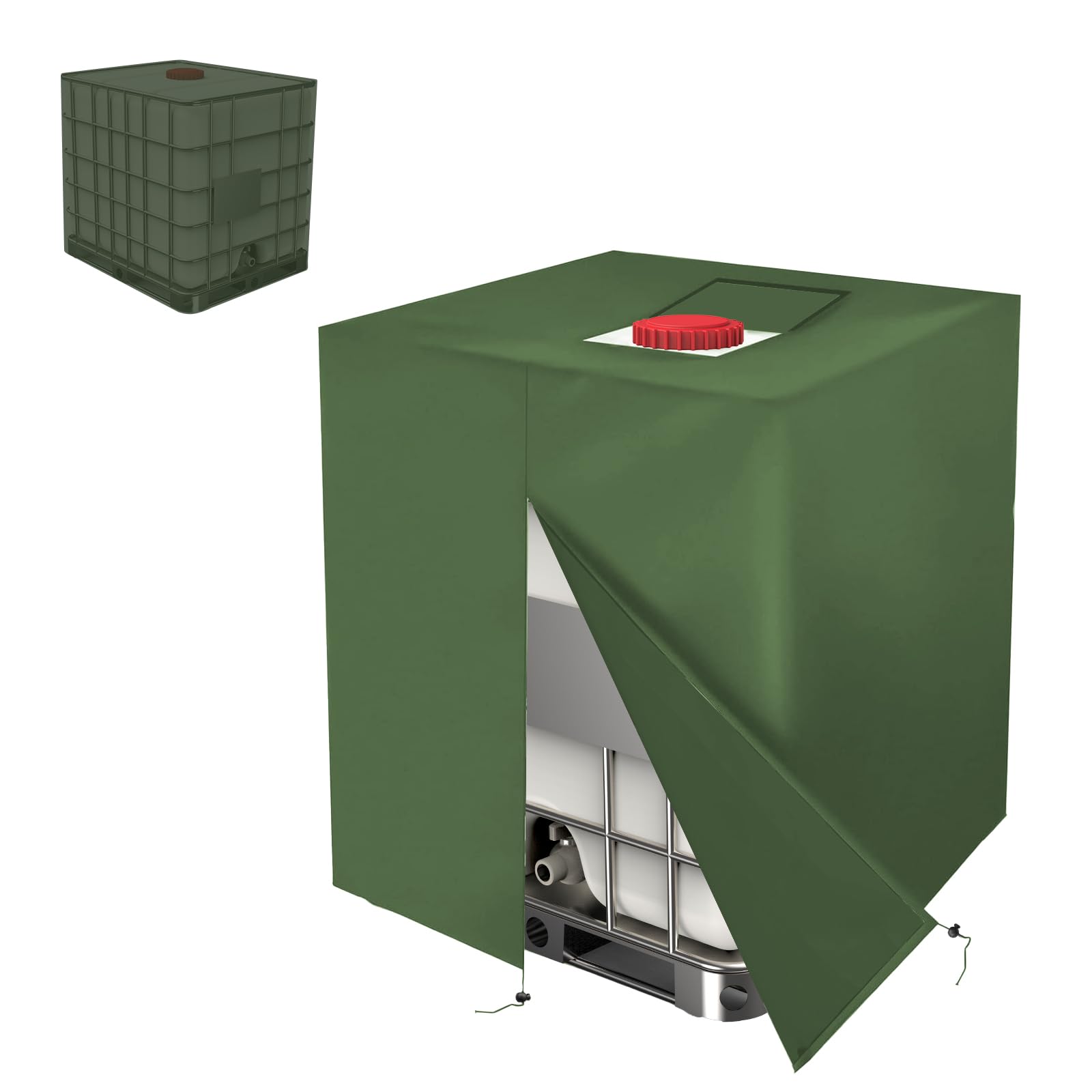 Pokrywa na zbiornik IBC 1000L – Wodoodporna osłona UV do zbiornika wodnego i kontenera IBC 420D – Plandeka z zamkiem błyskawicznym 120x100x116 cm (Zielony)