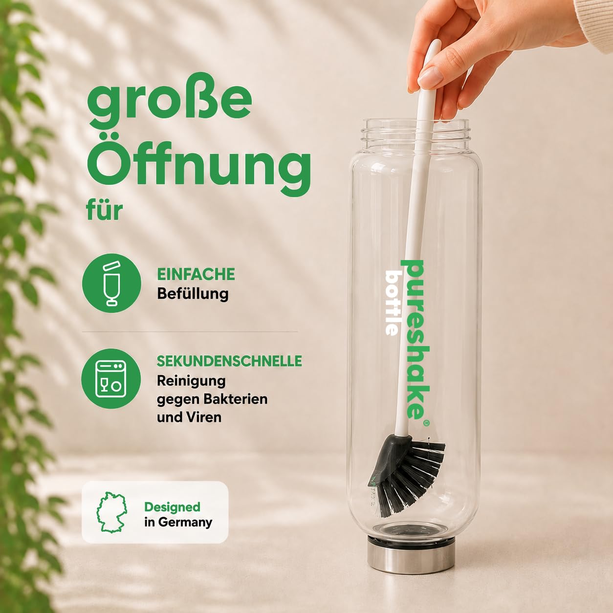 1 Liter GLASSFLASCHE EDELSTAHLFLASCHE | 100% Glas und Edelstahl | 0% Kunststoff | Trinkflasche aus Glas mit Sleeve, easyclean 1000ml