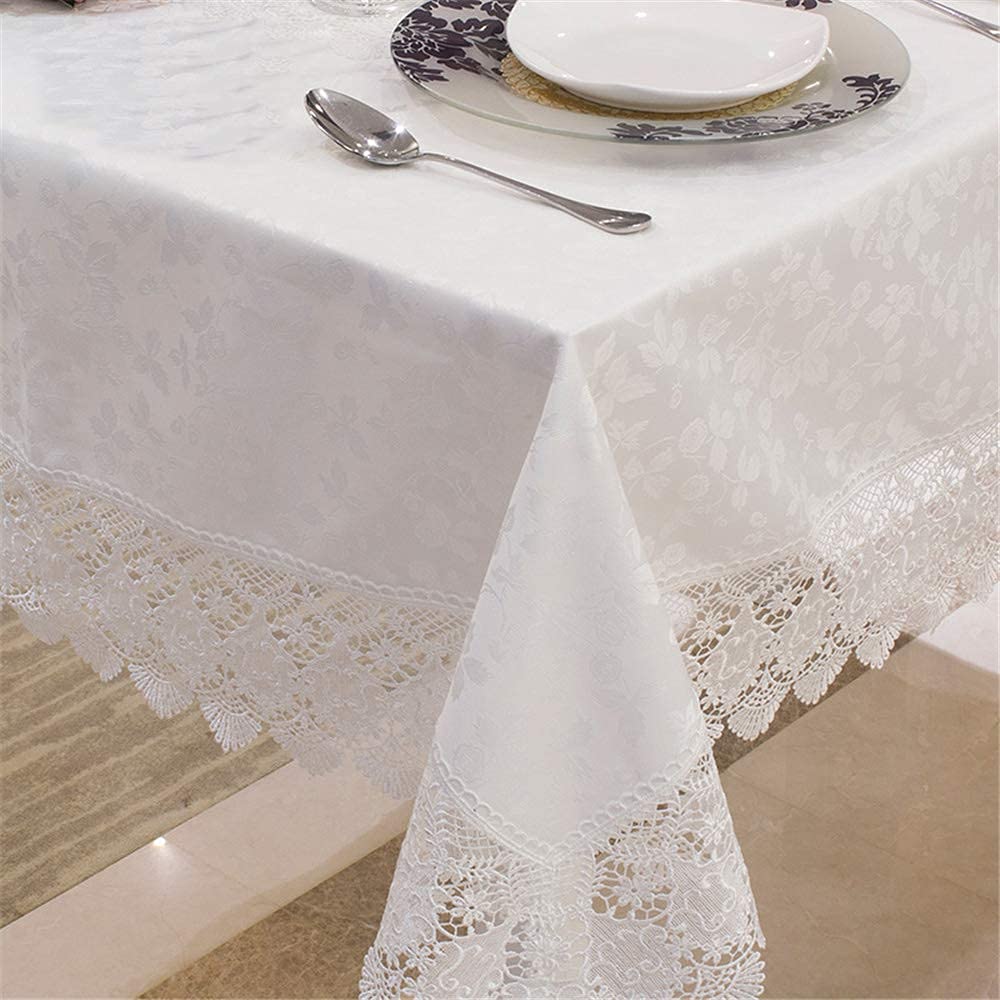 Nappe blanche en dentelle brodée 130x180 cm élégante pour table rectangulaire