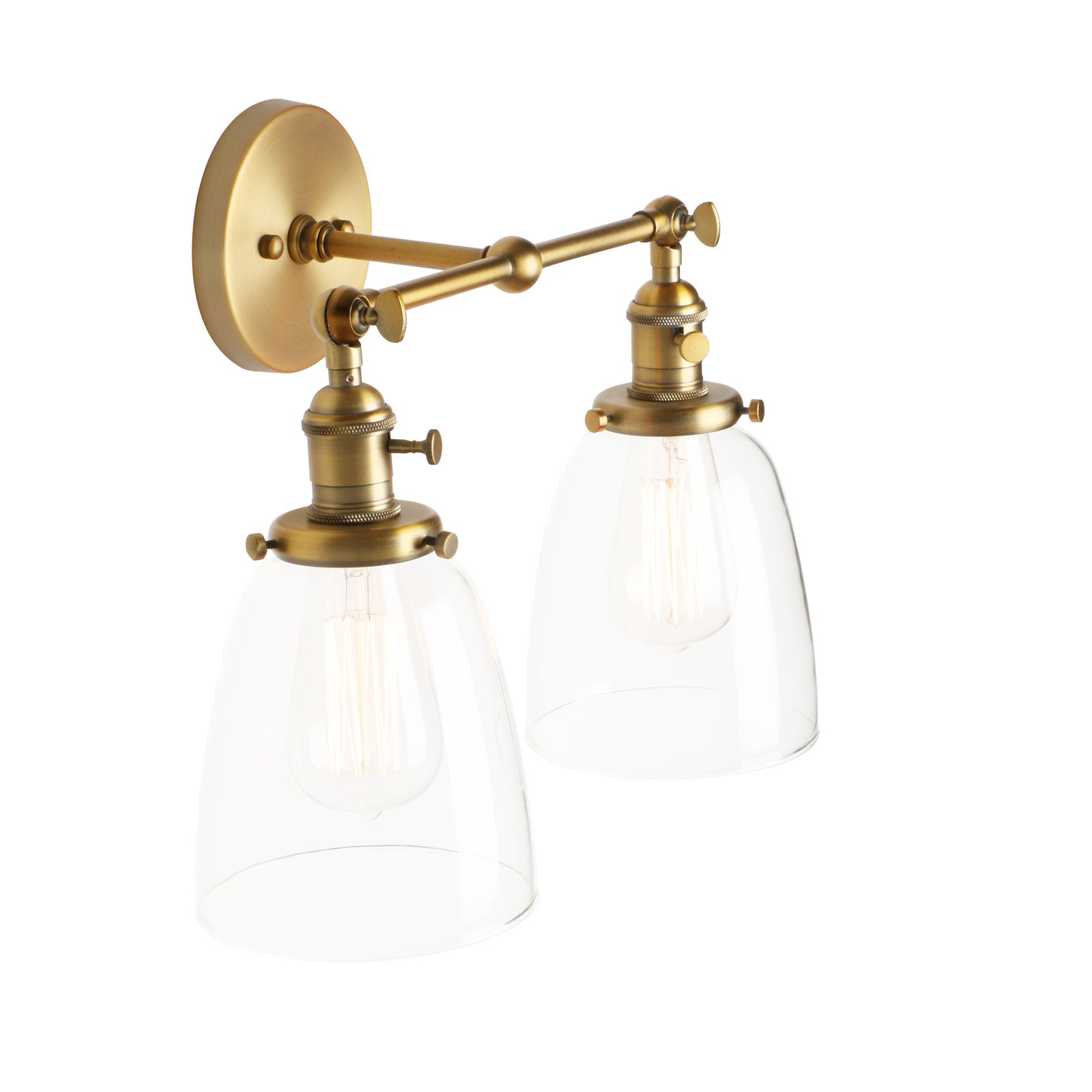 Pathson Réglable 2 Luminaires Applique Abat-jour en Verre Rétro Industrial Lampe Murale Plafonnier Rétro Eclairage(Ampoule Non Inclus) Antique
