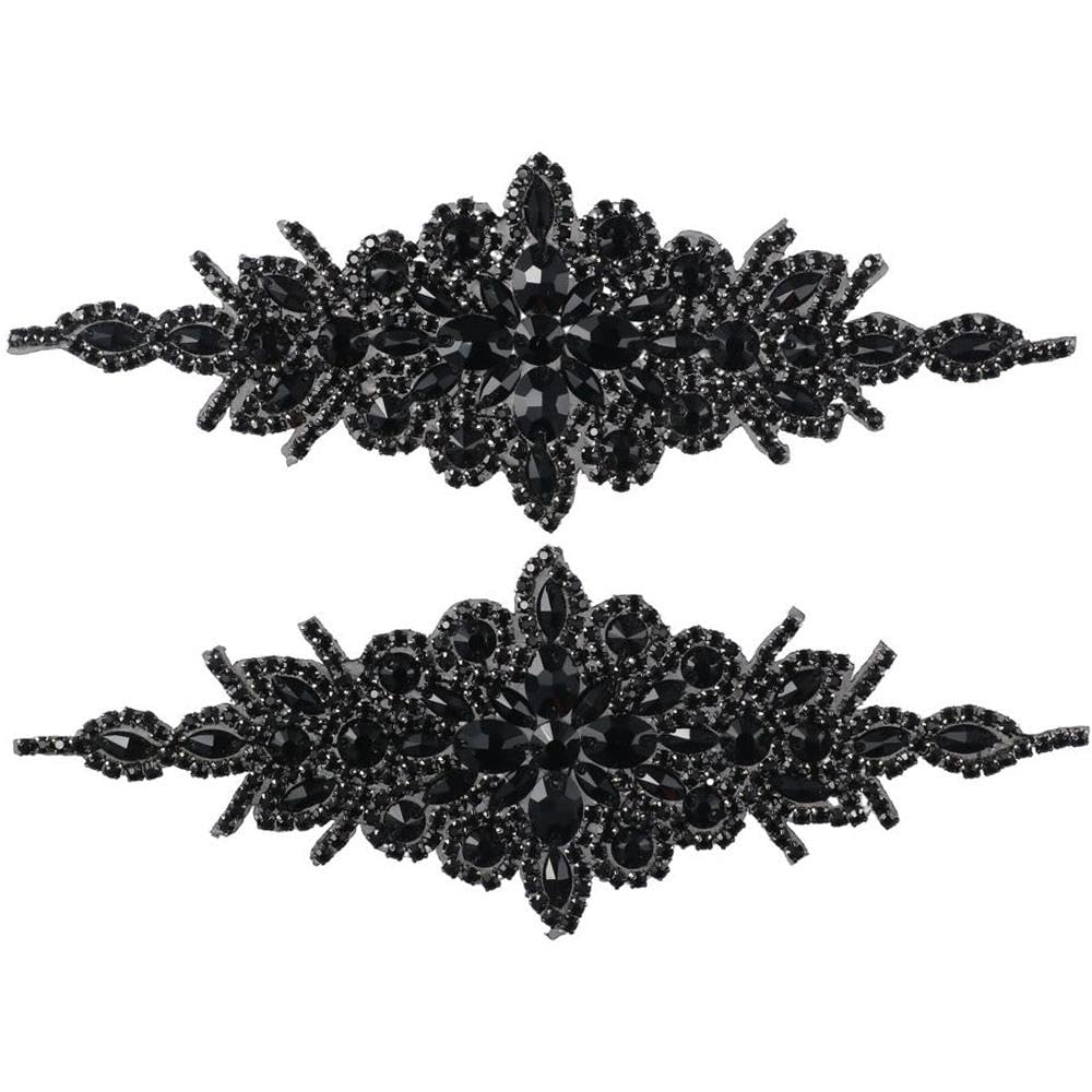 Appliques de strass thermocollant 25,8cm cristal noir décoration de vêtements robe