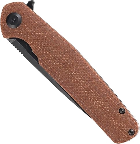 Miniatura 4 de Sitivien Cuchillo plegable ST102, hoja de acero D2+mango Micarta EDC herramienta cuchillo para exteriores, camping, caza, supervivencia (marrón)
