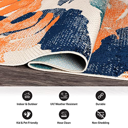 Rugshop Arles Palm Floral Leaves Non-Shedding Rug for Patio Deck Backyard Indoor/Outdoor Area Rug 5' x 7' Multi - Image 4