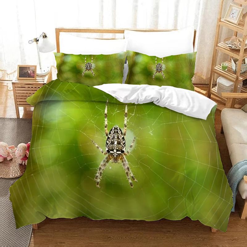 Housse de Couette 220x240 Araignées Vertes avec 2 Taies d'Oreiller en Microfibre Douce pour Adulte