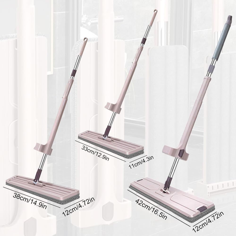 Lazy Person's Self-Washing Flat Mop, 360° Rotatable Adjustable Cleaning Mop Hands-Free Flat Floor Mops Wet and Dry, Self Wringing Microfiber Mops for Floor Cleaning (with 4 Cloth, 33*11CM)