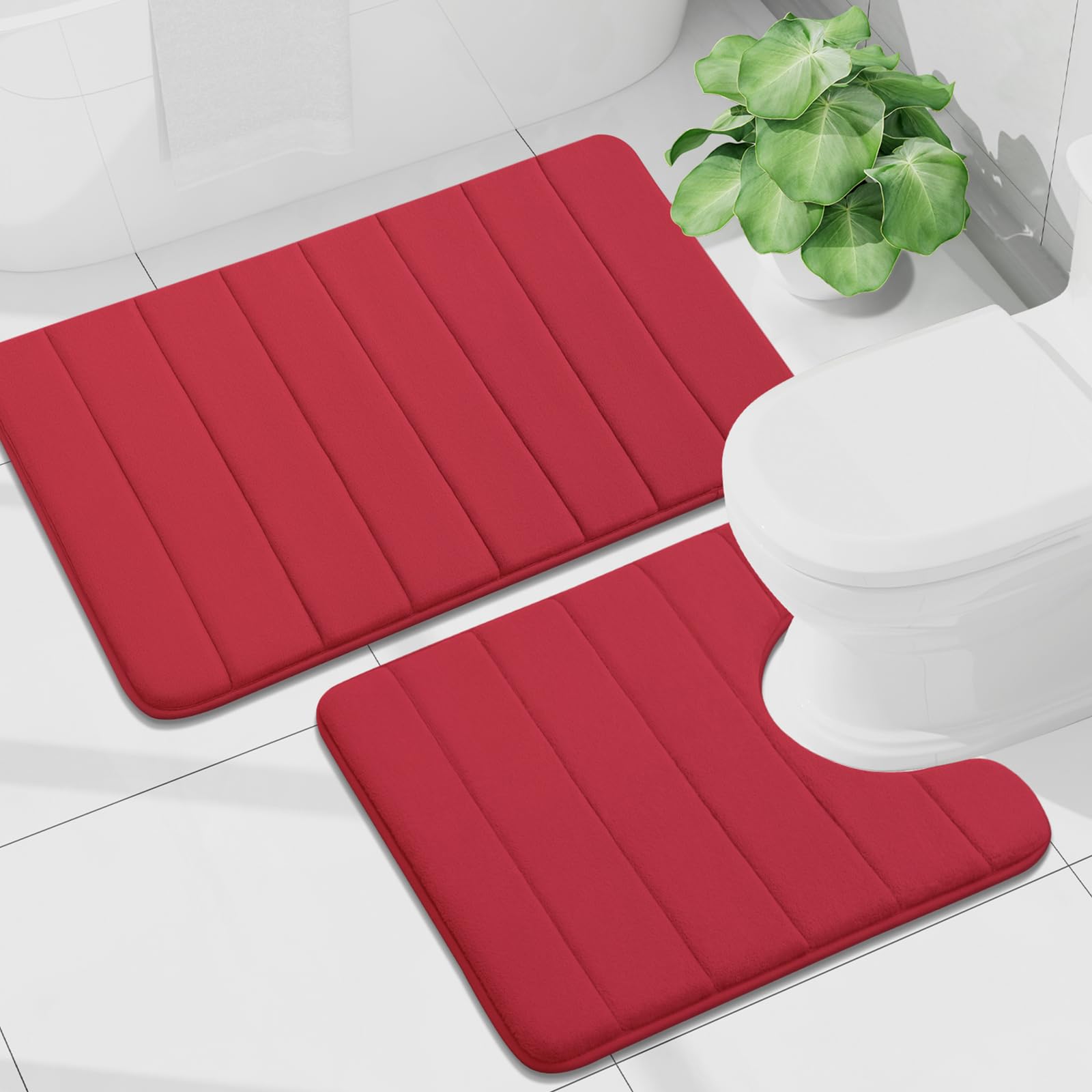 Buganda Bathroom Mat Set, 2 Piece Memory Foam Bath Mat and U-Shaped Toilet Rug, Machine Wash Dry, Soft Non Slip Absorbent Bath Rug for Bathroom,
