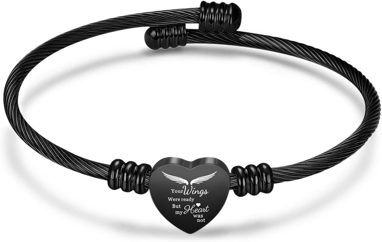 Cremation Jewelry Wing Heart Urn Bracelet for Human Ashes for Women Men Memorial Keepsake Cuff Bangle Bracelet