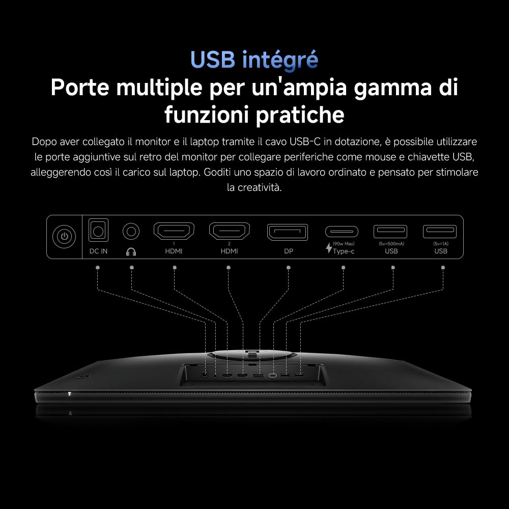 XIAOMI A27Ui Monitor UHD 4K da 27 Pollici, IPS, HDR10, 100% sRGB, 95% DCI-P3, Ricarica Inversa 90W, Certificazione TÜV Low Blue Light (3840 x 2160/HDMI 2.0/DP 1.4/Type-C 90W Output)