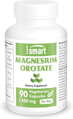 Supersmart - Orotato de magnesio 1500 mg por día relajante muscular y ayuda a aliviar el estrés sin OMG y sin gluten 90 cápsulas vegetarianas