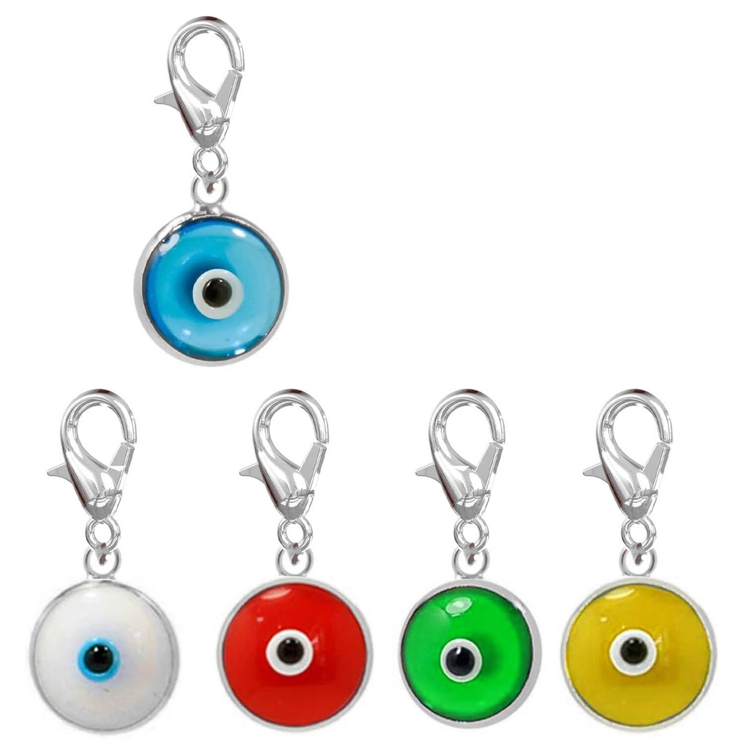 FASHIONS Silver Plated 5 Pcs Evils Eye Keychain, Evils Eye Pendant Charms with Lobster Claw Clasps and Jump Rings Resin Evils Eye Keychain for Backpack Key Necklace Bracelet Jewelry Making-image-28