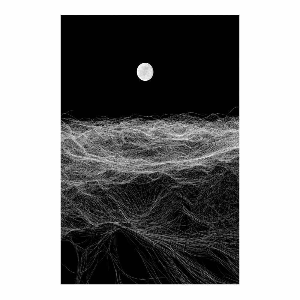 XENIOU Black White Canvas Line Wavess Moon Landscapes Canvas Wall Art, artwork for Bedroom Living Room Bathroom Office Home Decoration(Multicolor)-80x120cm Unframed
