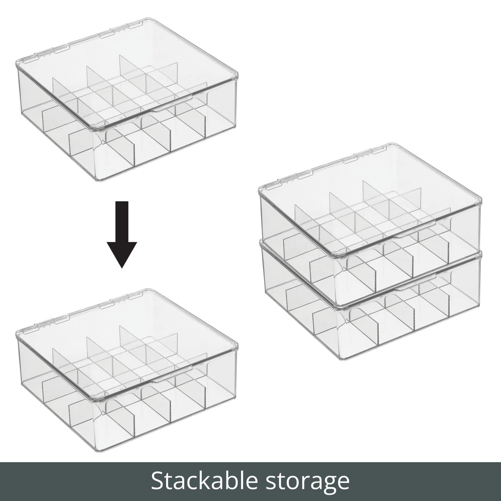 Organizador de cocina de plástico, práctica caja de almacenamiento con 12 compartimentos y tapa con bisagras, caja de almacenamiento de despensa con tapa para té, café, especias y otros 4