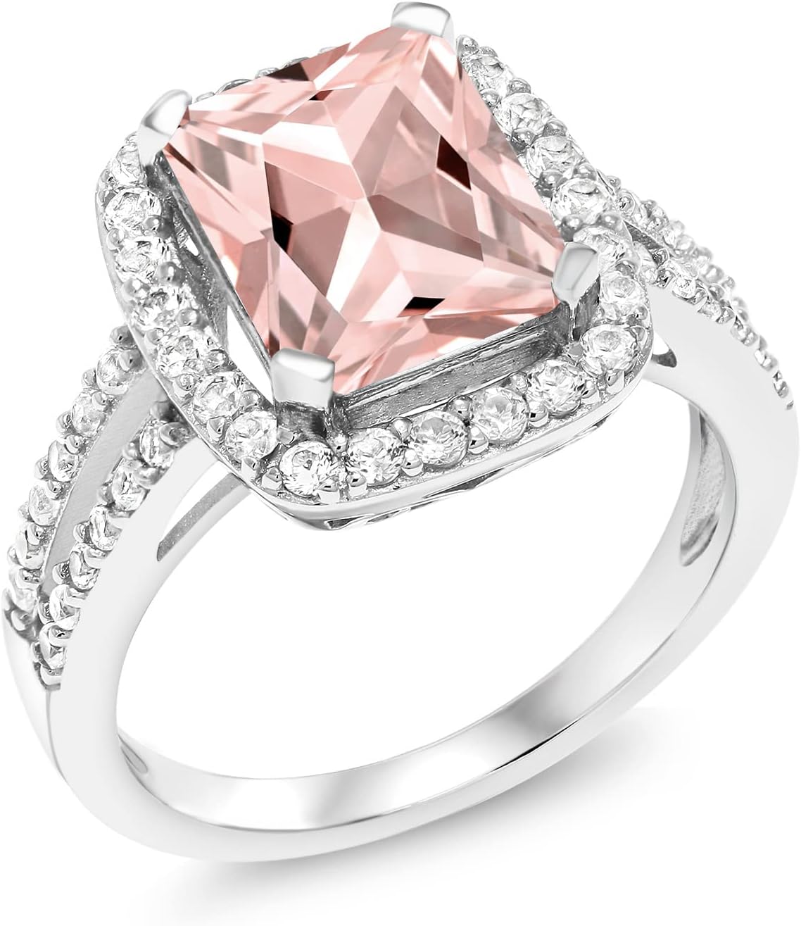 Gem Stone King 3.82 Cttw Peach Nano Morganite Engagement Ring For Women | 925 Sterling Silver | Emerald Cut 10X8MM | Wedding Engagement Anniversary Promise Ring For Women - Image 3