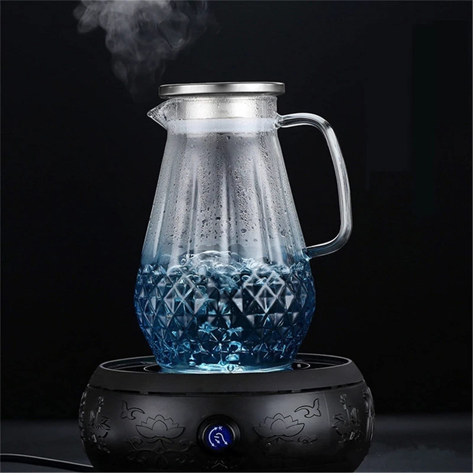 Jarra de Agua Transparente para Nevera, Jarra de Agua, Tetera, Tapa de Acero Inoxidable para Agua, té, Zumo de Frutas, Jarra de Cristal para Limonada y té hela