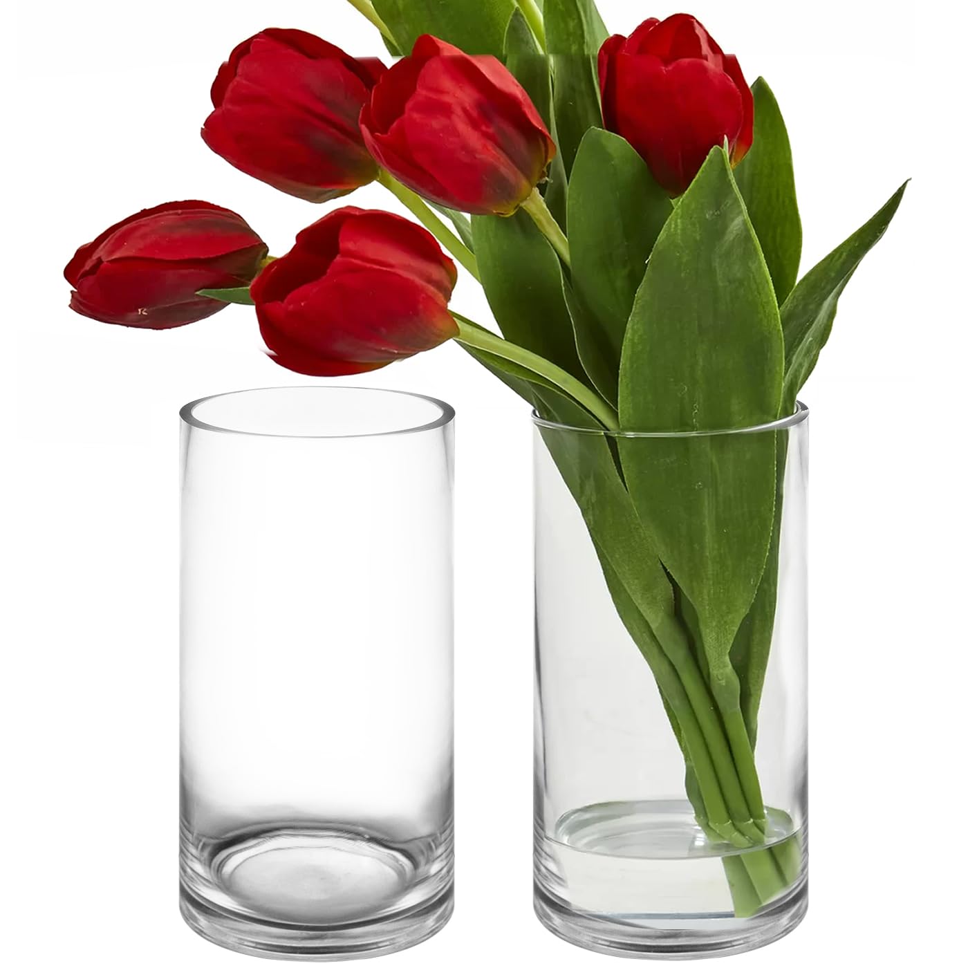 CYS Excel 2 PCS Clear Glass Cylinder Vase (D:5" H:10") | Multiple Size Choices Glass Flower Vase Centerpieces | Hurricane Floating Candle Holder Vase