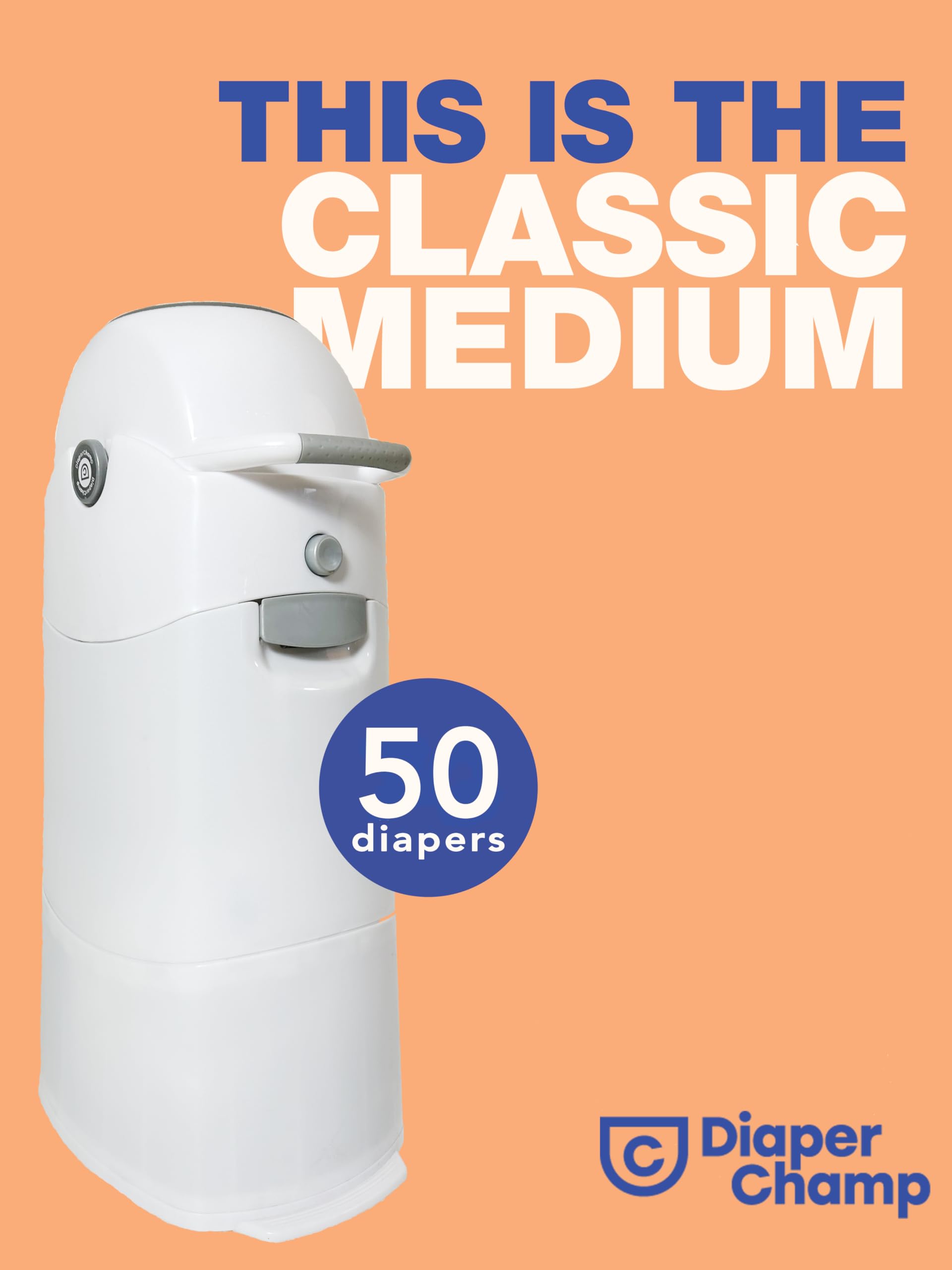 DIAPER CHAMP Classic Medium - Mangiapannolini inodore - Grande capacità fino a 50 pannolini - Usa sacchetti normali - Ideale per diversi bambini nei pannolini, gemelli, asili nido, genitori ospiti