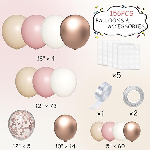 Miniatura 2 de Kit de arco de guirnalda de globos bohemios, 156 globos de color rosa polvoriento, marrón pastel, metálico, champán, dorado, blanco, para boda, baby