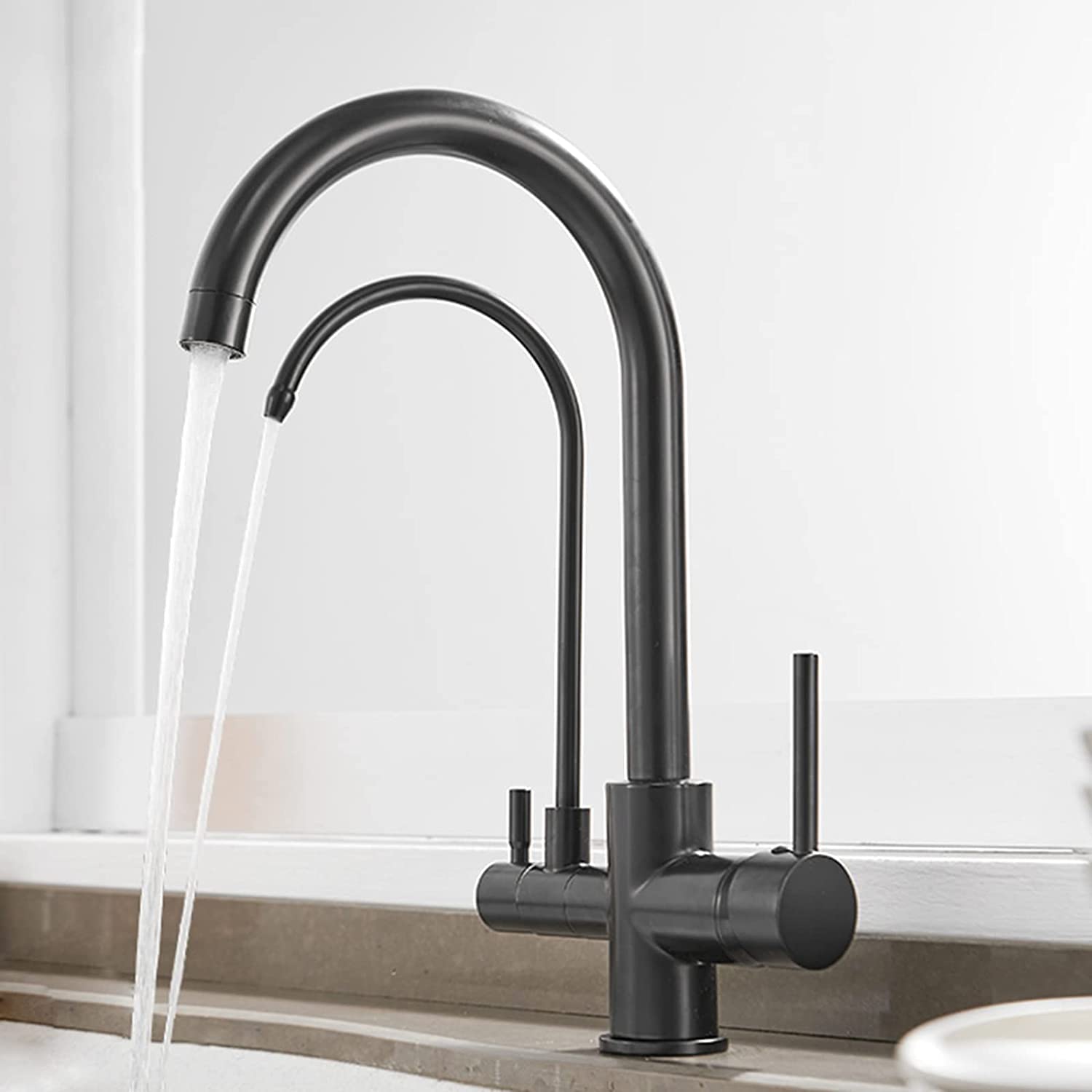 ZQFHSX 3Way Kitchen Faucet Mixer Tap for Reverse Osmosis System 3in1 Dual Handle Black Sink Stylish & Functional Durable Modern Design