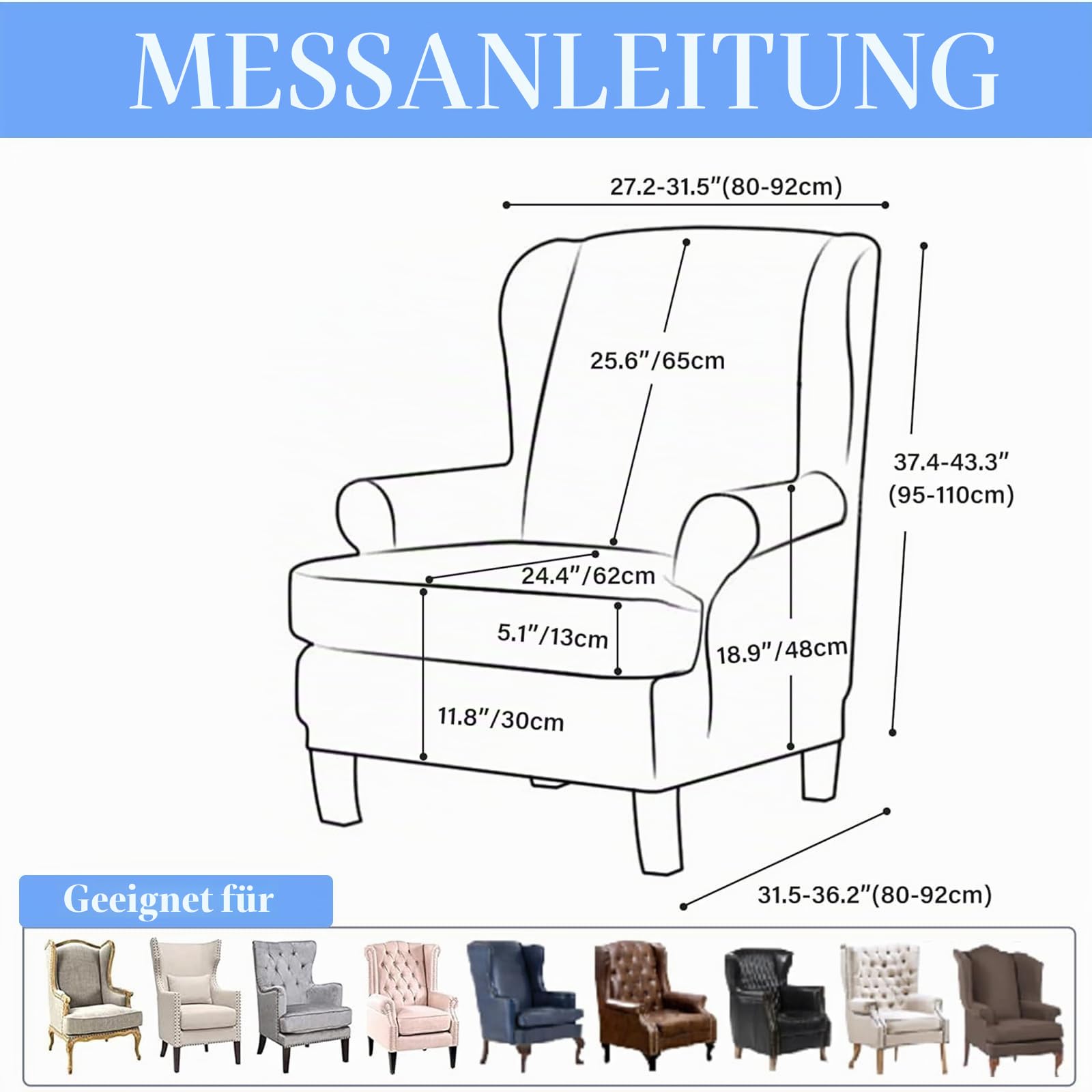 XINGYUEXUAN Ohrensessel Schonbezüge 2 Stück Stretch Flügel Stuhl Abdeckungen mit Armen Solid Farbe Flügel zurück Sessel Sofa Abdeckungen mit elastischen Boden für Wohnzimmer Schlafzimmer (beige)