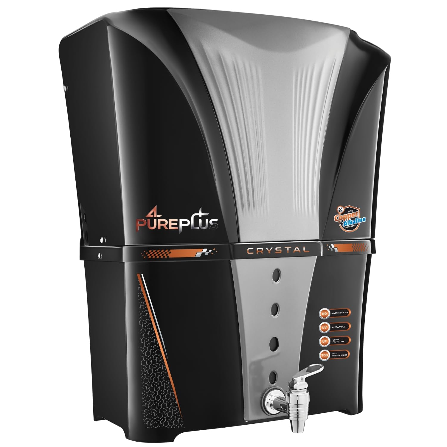 Pureplus Copper + Alkaline 12L RO Water Purifier with Bio Copper and Alkaline Filter Technology Purification, UV, UF and TDS Controller | Fully Automatic Function and Best For Home and Office