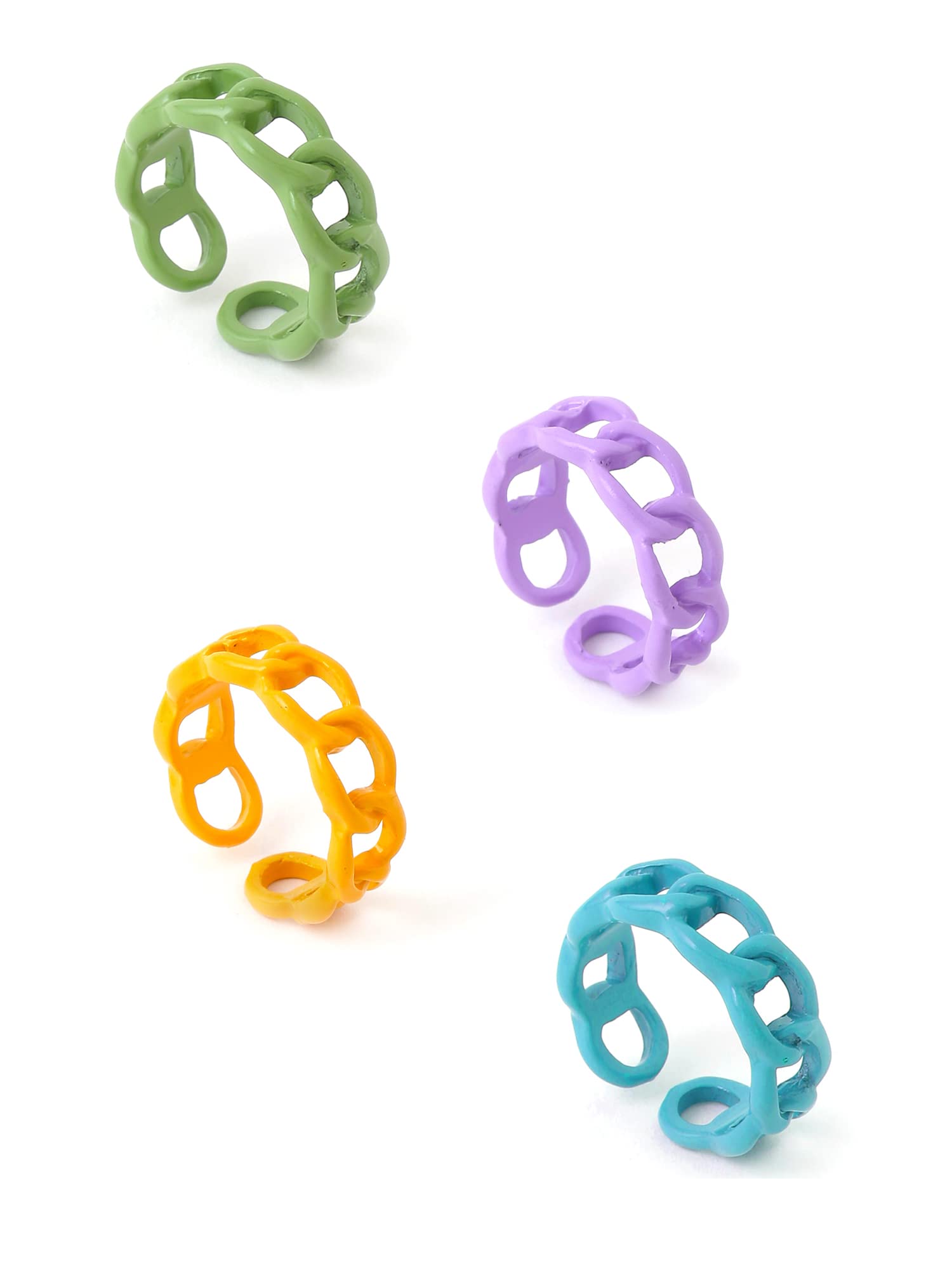 Yellow ChimesRings for Women and Girls Adjustable Rings | Multicolor Chunky Chain Ring Set Knuckle Finger Stackable Band Ring | Birthday Gift For Girls and Women