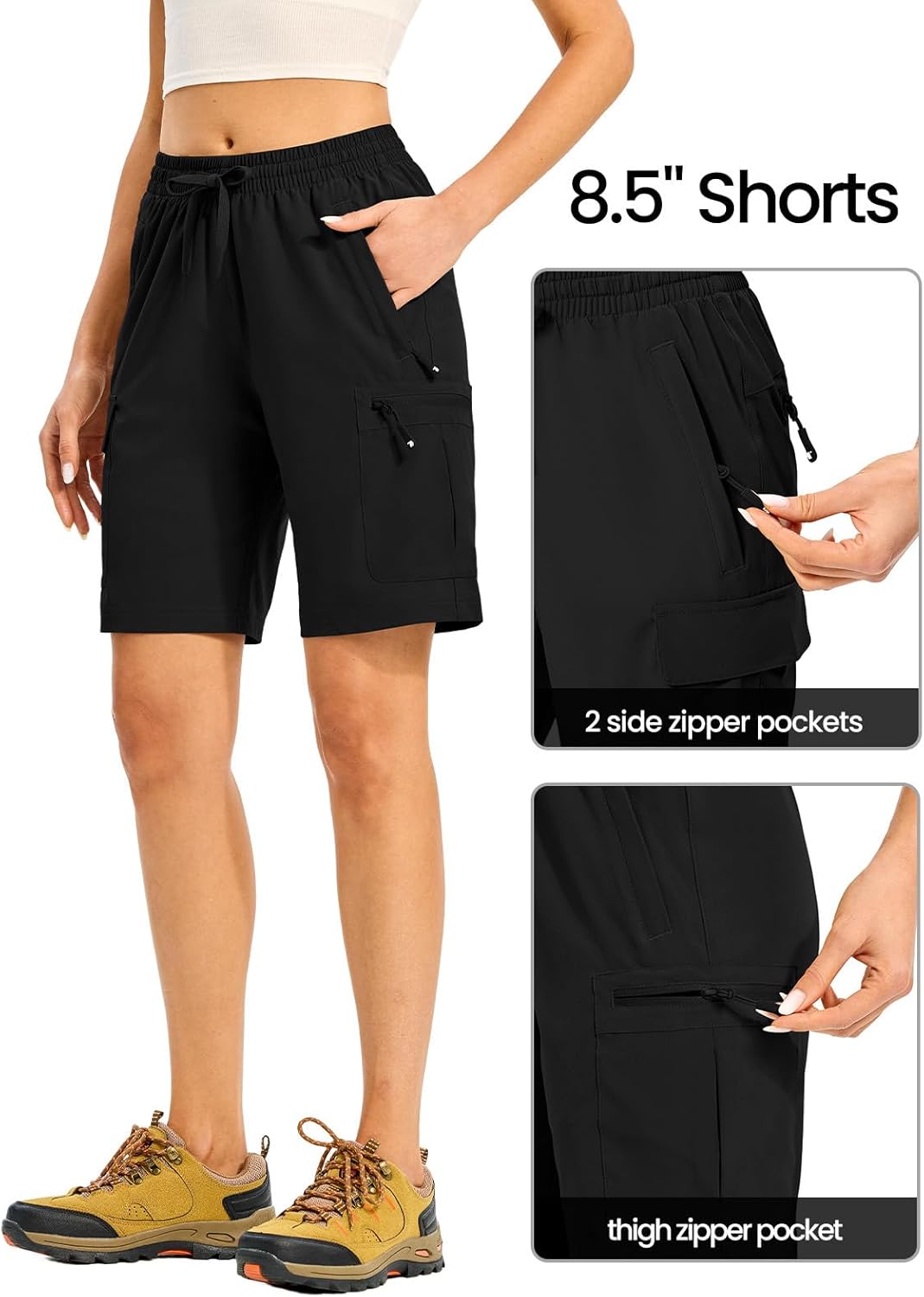 TBMPOY Women's Hiking Cargo Shorts 8.5" Lightweight Quick-Dry Water Resistant Athletic Shorts with Zipper Pockets - Image 2